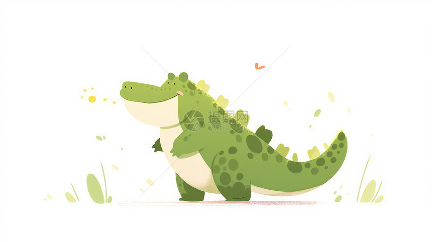 可爱的卡通鳄鱼行走在草丛中图片