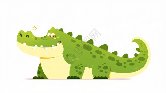 超级肥胖可爱的卡通鳄鱼插画高清图片