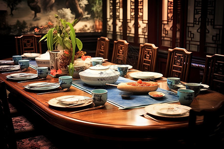 中式餐厅装修复古中式家居餐厅装饰插画