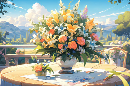 夏天的鲜花插花法国花店风格高清图片