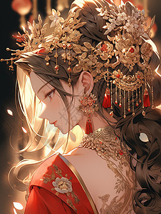 中国古代传统服饰金色光芒古风人物背景图片