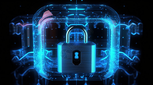 蓝色网络安全宣传展板大数据和网络安全锁概念合成图插画