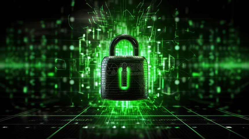 科技数据中心安全锁背景图绿色锁图片