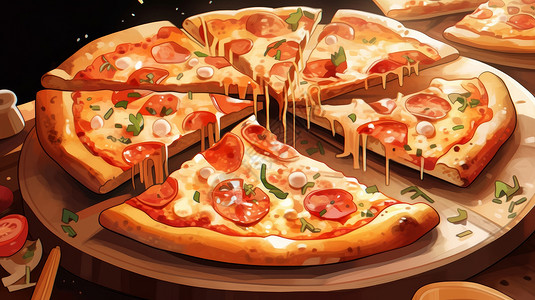 美味的卡通披萨美食背景图片