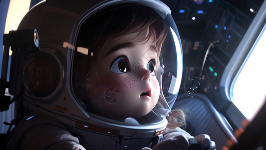 穿宇航服坐飞船的可爱卡通小孩背景图片