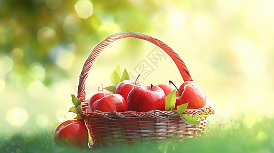 皇竹草野外竹篮中美味的红苹果插画