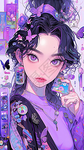 紫色系多巴胺色彩女孩背景图片