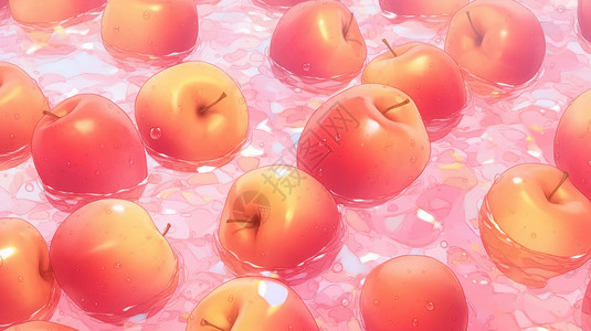 水果在水中溅起泡在水中的新鲜卡通苹果插画