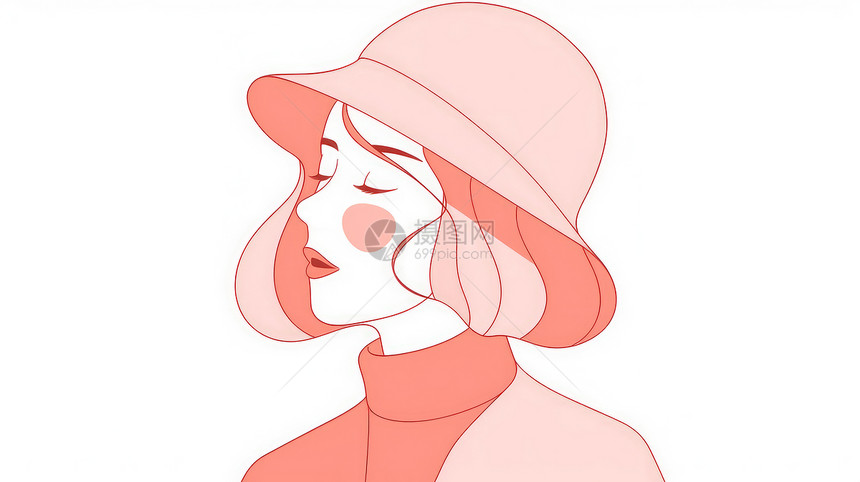 简约时尚戴粉色帽子的卡通女孩图片