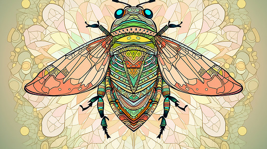 甲虫标本彩色蝉标本绘画插画