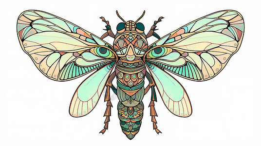 甲虫标本蝉昆虫翼插画插画