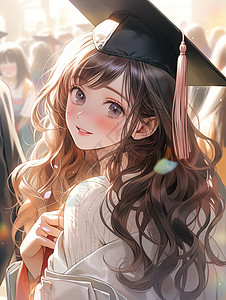 毕业典礼上的女学生漫画背景图片