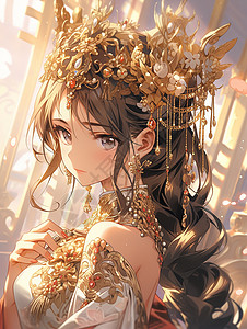 华丽金色珠宝的新娘漫画背景图片