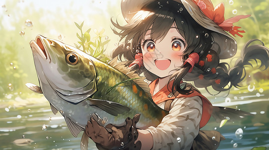 捕鱼的小女孩背景图片