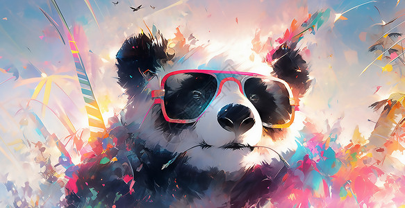 水彩国宝熊猫水彩戴眼镜的熊猫插画