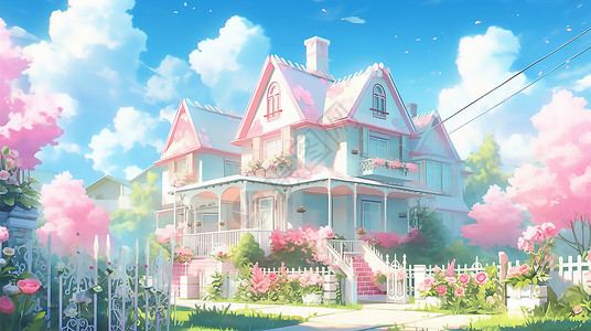 旅行别墅小房子蓝天下的小房子插画