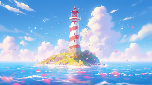 海坛岛海面上的灯塔插画
