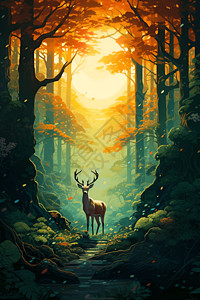 森林中的神鹿背景图片