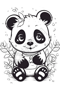 可爱熊猫黑白线稿插画背景图片