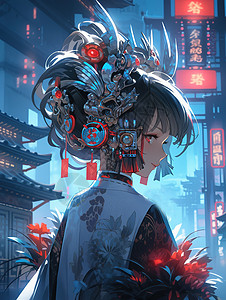 中国文化元素新中式美女二次元漫画背景图片