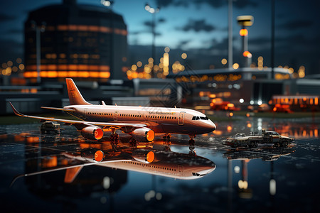 迷你城市迷你可爱的城市机场模型3D插画