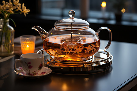 玻璃茶具主图精致下午茶玻璃壶茶壶插画