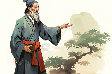 亲和的老中医形象中国古代大夫职业形象插画