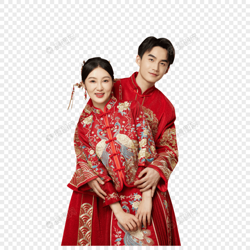 中式婚礼夫妻甜蜜合照图片
