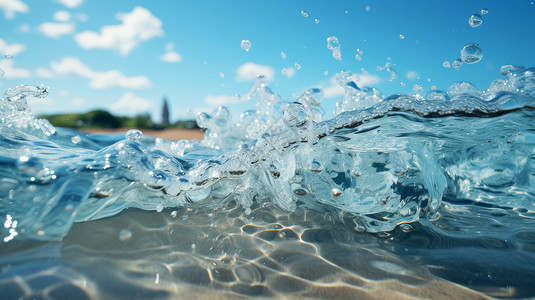 海面水花蓝色大海水花插画