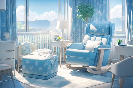 客厅沙发凳蓝色家居休闲椅插画插画