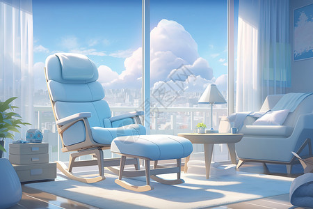 蓝色家居休闲椅二次元漫画高清图片