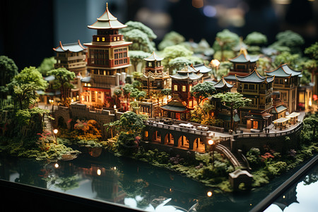 微型景观沙盘江南园林古建筑3D场景图片