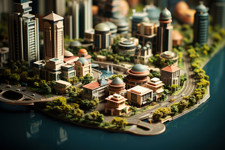 微型景观沙盘现代房地产楼盘3D立体场景背景图片