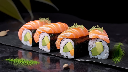日本美味放在盘子中美味的日本料理寿司插画