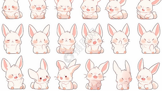 emoji表情包萌萌的卡通小白兔各种表情插画