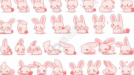 emoji表情包可爱的粉色卡通兔子各种表情插画