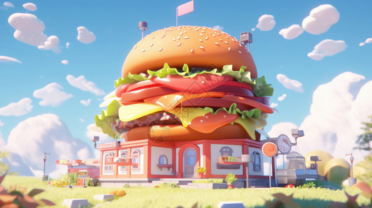 卡通房子上巨大的汉堡图片