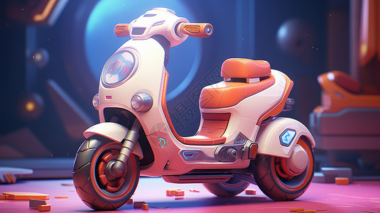 可爱的立体卡通粉色踏板摩托车背景图片