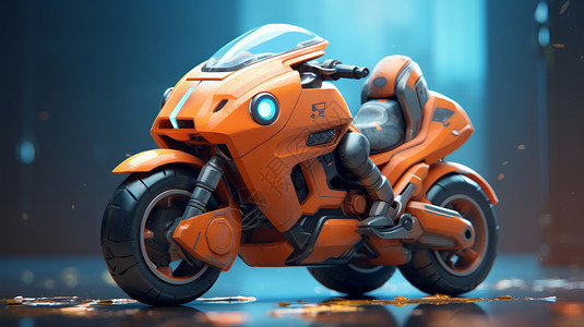 橙色金属质感酷酷的立体摩托车背景图片