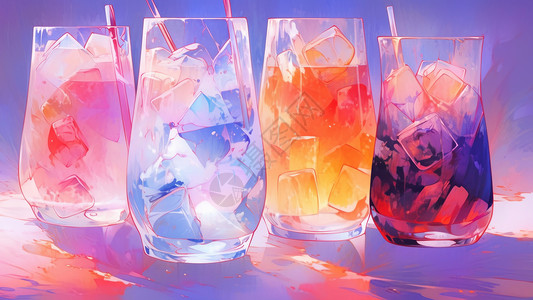 各种口味炫彩的冰块夏日卡通饮料背景图片