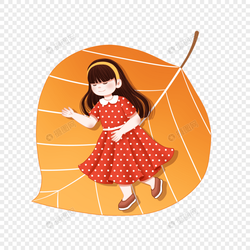 秋天落叶和小女孩图片