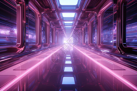 3d隧道未来科幻霓虹色3D立体背景插画