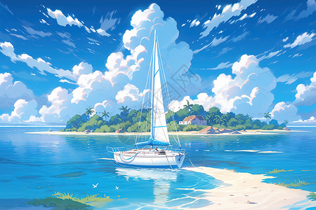 夏日海岛旅行美丽的小岛插画背景图片