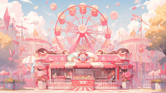粉色调可爱的卡通儿童游乐场商店背景图片