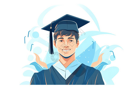 男大学生玩手机一名男大学生微笑戴毕业帽插画插画