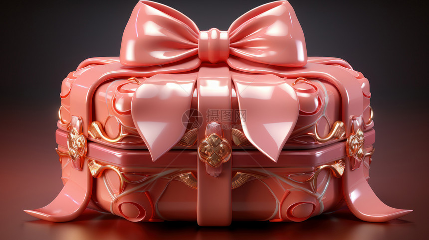 精致的立体粉色蝴蝶结礼物盒图片