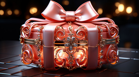 珍珠礼物盒发光精致宝石粉色礼物盒插画