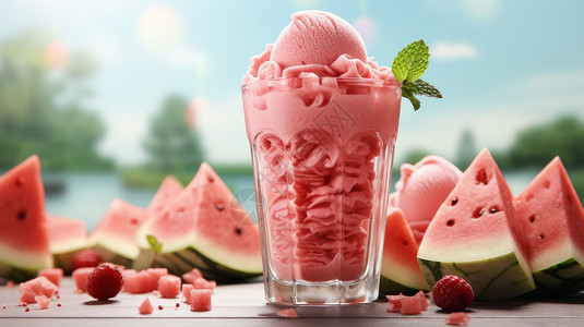 夏天美味的西瓜沙冰甜品图片