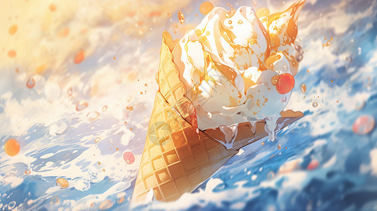 黄色果酱的卡通奶油冰激凌背景图片