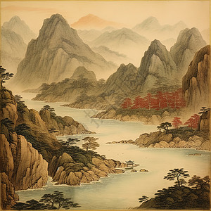 诗意中国中国传统山水画万山诗意场景插画